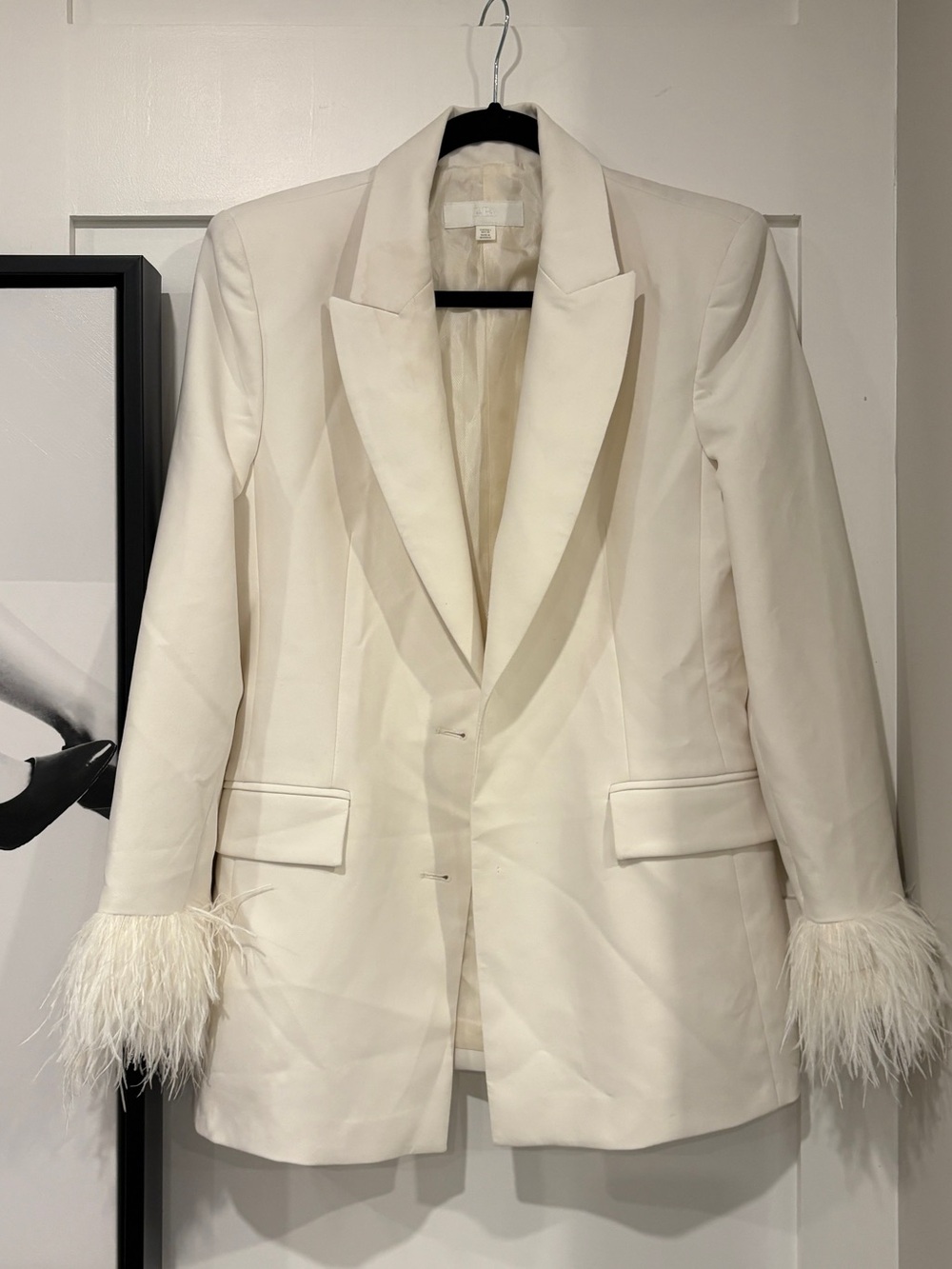Zara Ivory Feather-Cuff Tailored Blazer